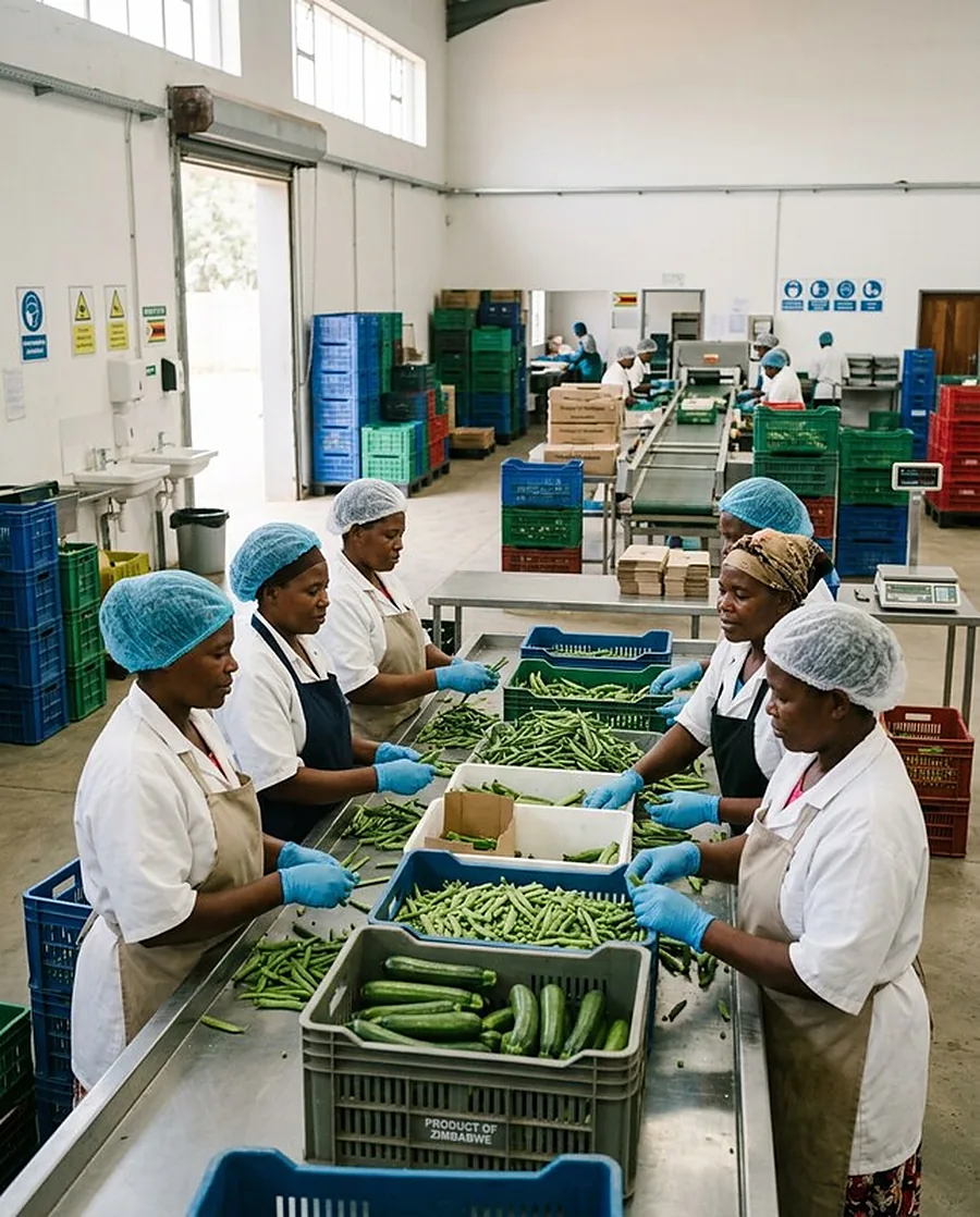 Women sorting fresh produce in an agro-processing facility