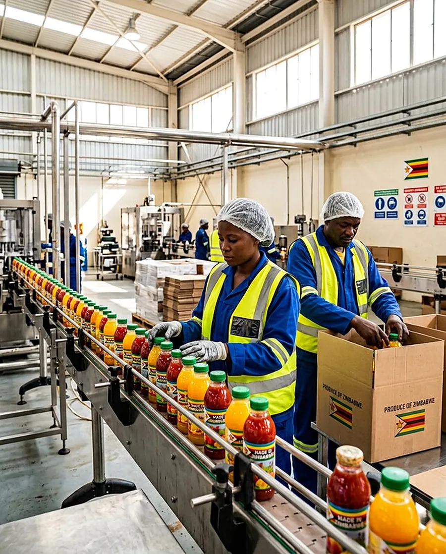 Workers packing locally made goods on a production line