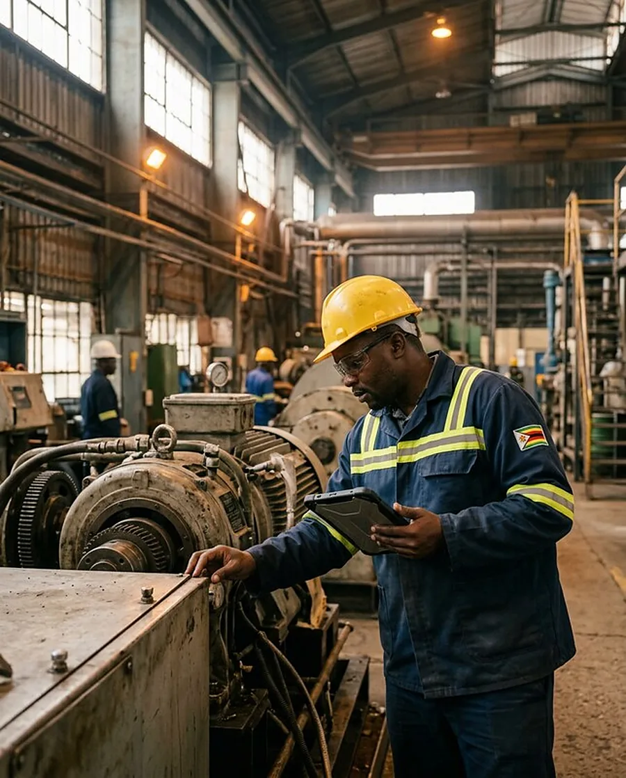An engineer inspecting machinery on a factory floor